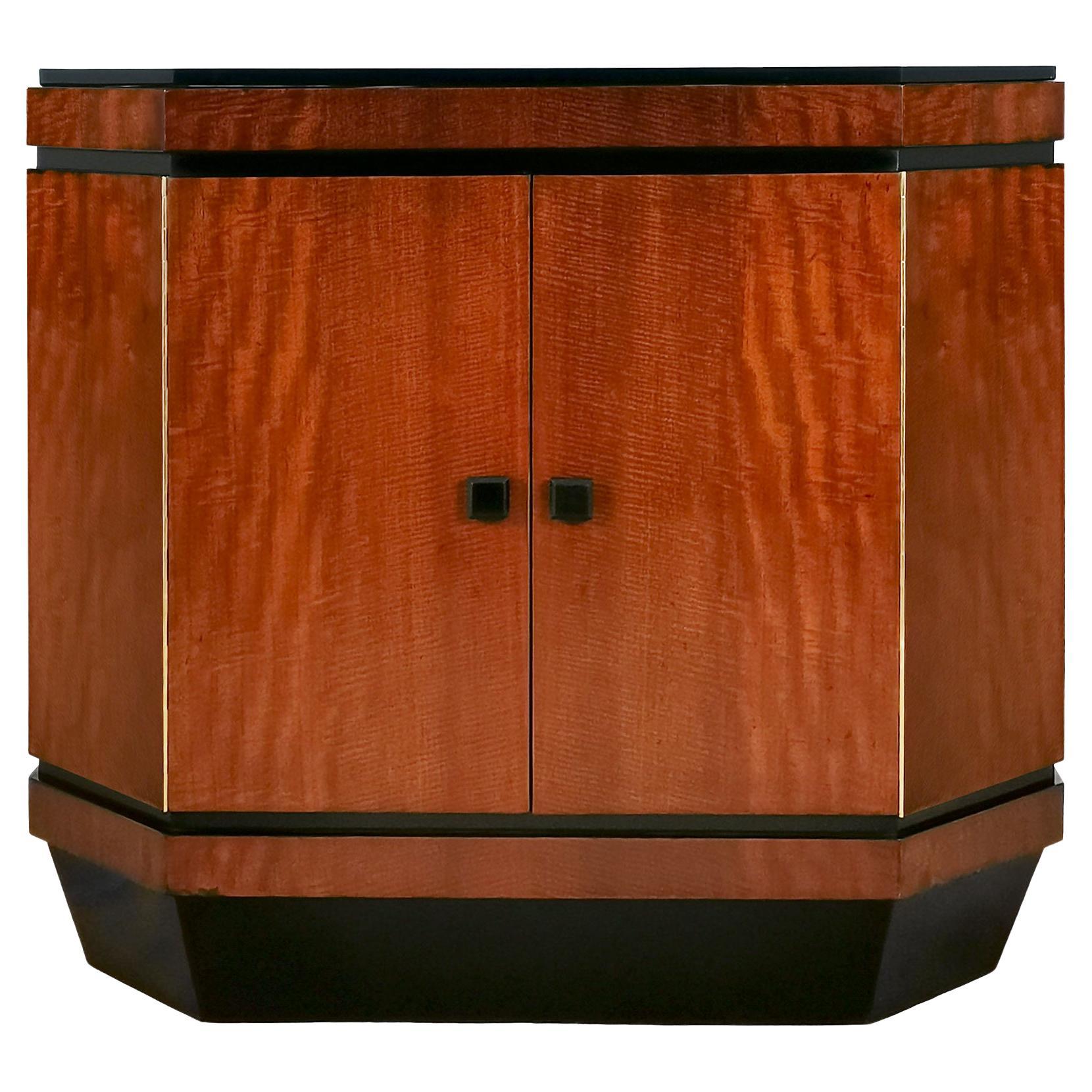 Art Deco Cubist Cabinet with Two Doors in Mahogany, Brass, Opaline - Barcelona