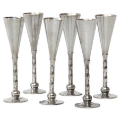 Vintage 1940's Danish Just Andersen Set of Six Pewter Schnapss Liquor Goblets