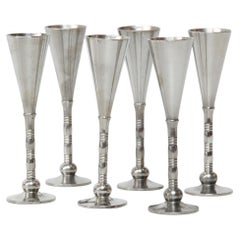 Vintage 1940's Danish Just Andersen Set of Six Pewter Schnapss Liquor Goblets