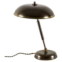 Mid-Century Modern Desk Lamp in Original Patinated Brass, Two Bulbs - Italy