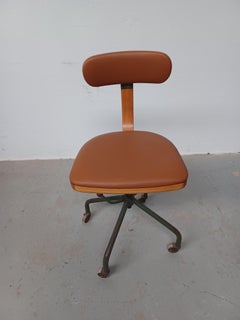 1940´s Fritz Hansen Restored Office /  Workshop Chair Reupholstered in Leather