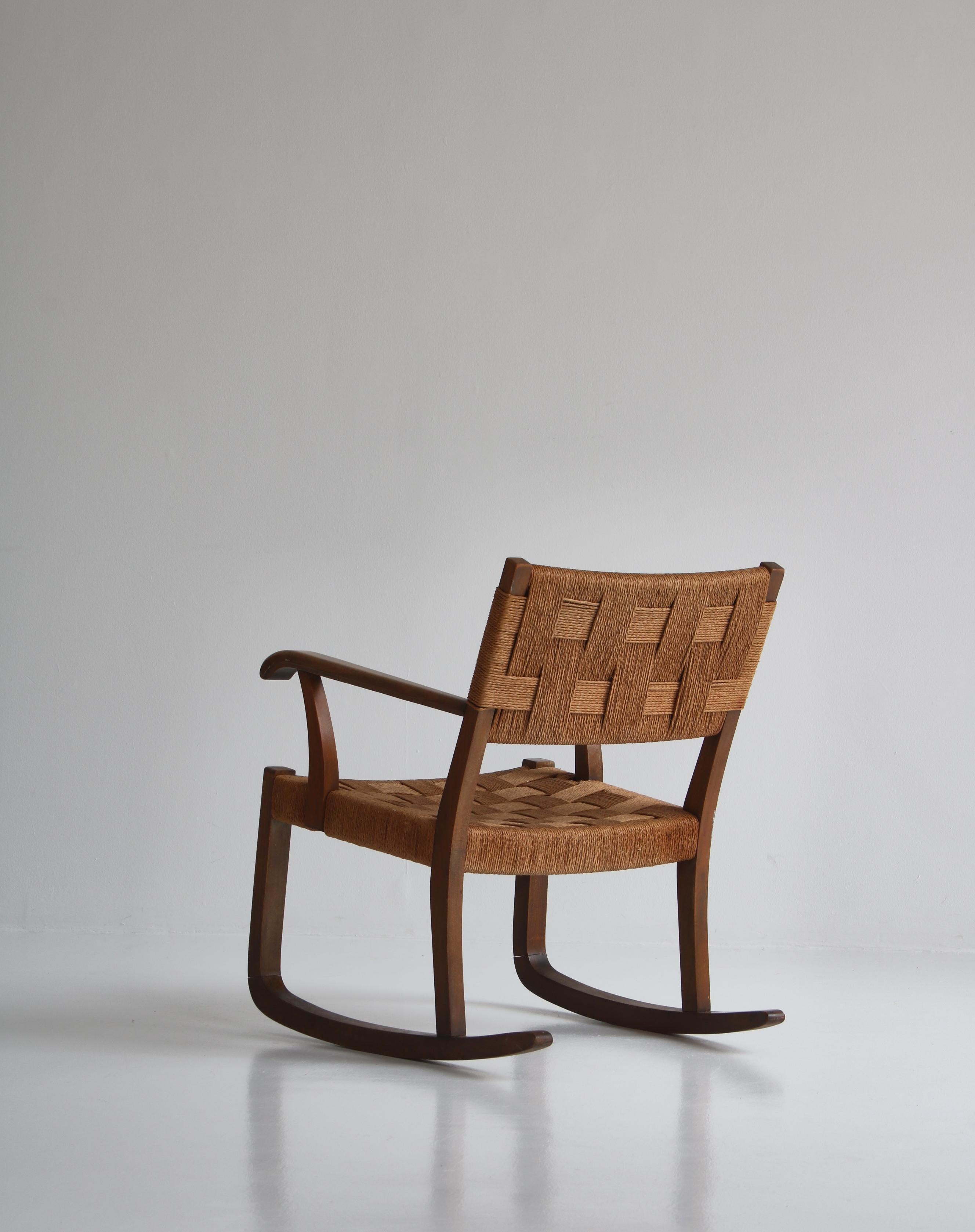 Scandinavian Modern 1940´s Fritz Hansen Rocking Chair by Karl Scröder in Beech and Seagrass