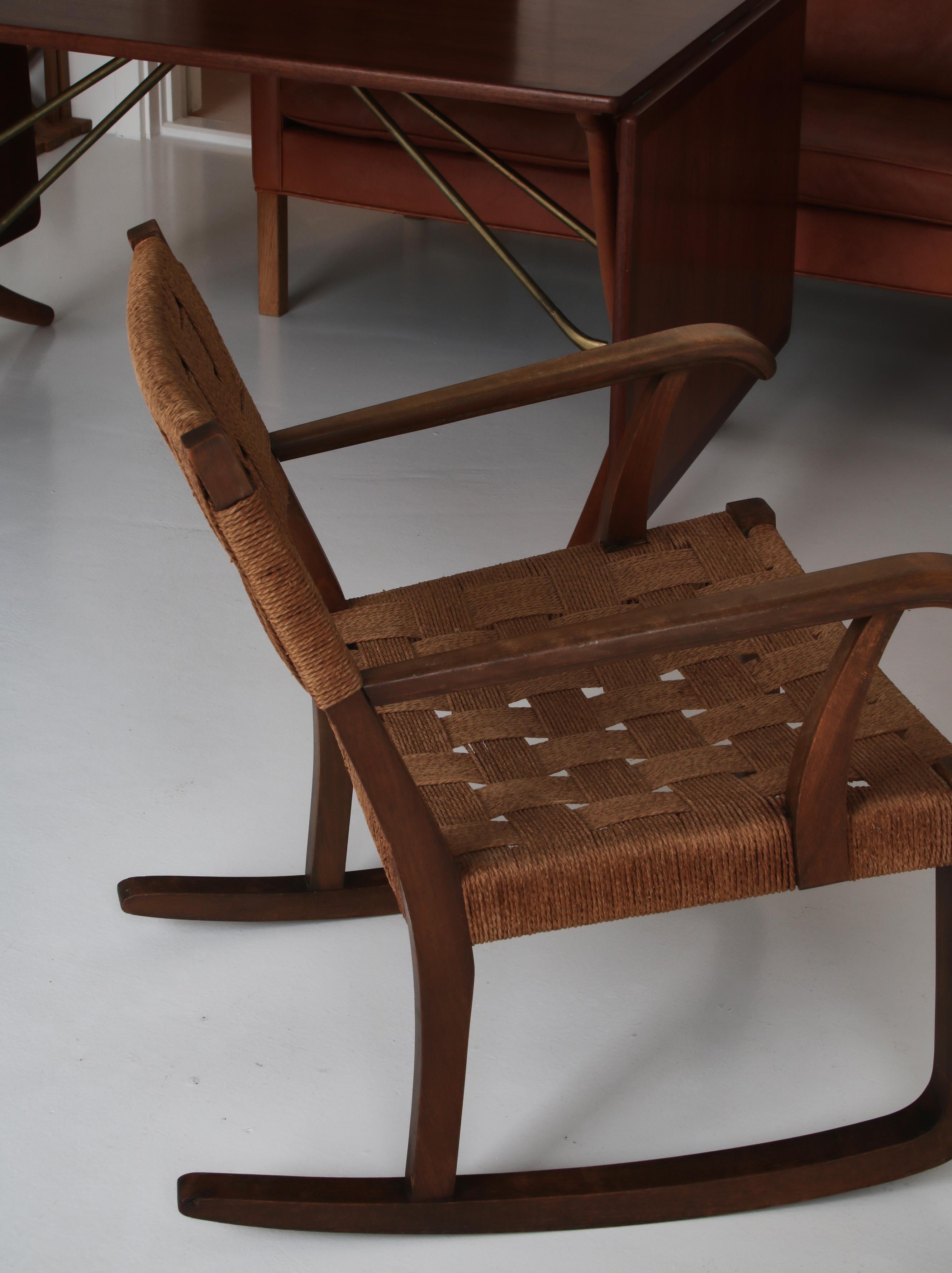 Danish 1940´s Fritz Hansen Rocking Chair by Karl Scröder in Beech and Seagrass