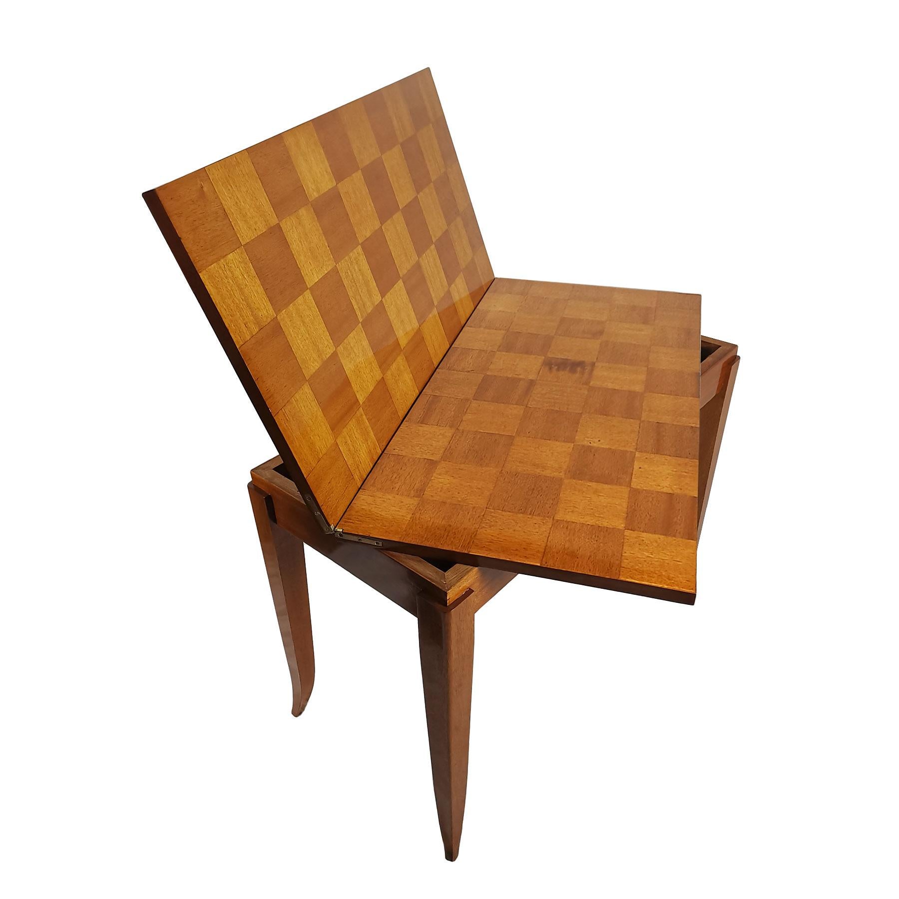 Mid-Century Modern Game Table in Light Mahogany With Double Flap Top - France For Sale 1