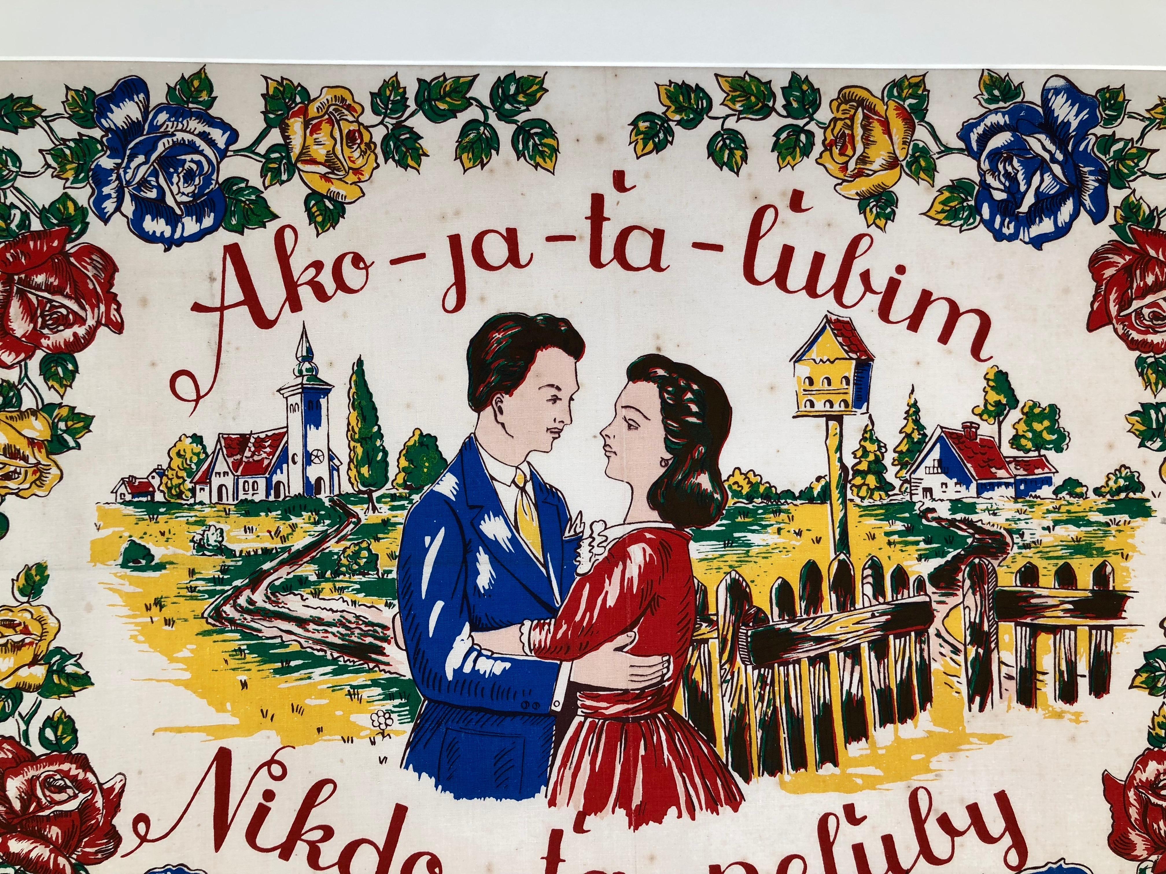 Slovak 1940s Hand Colored Block Print on Textile For Sale