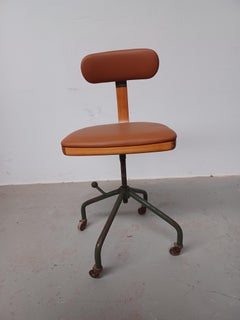 1940´s Harbo Sølvsten Restored Office /  Workshop Chair Reupholstered in Leather