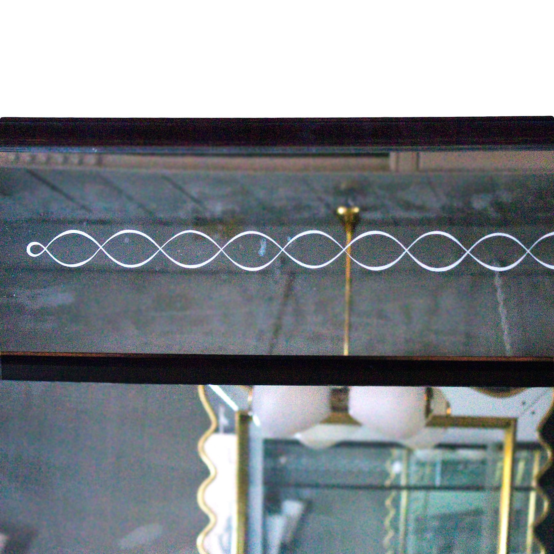 Large Mid-Century Modern Etched Mirror, Waxed Wood Frame and Moldings - Italy In Good Condition For Sale In Girona, ES