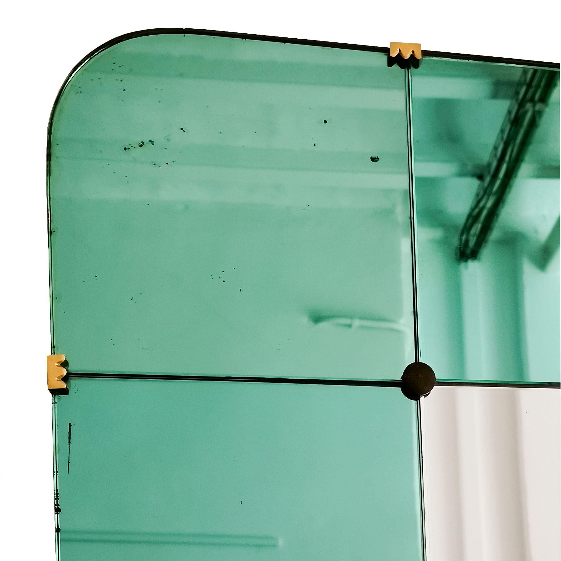 1940s Large Mirror-Console, Green Mirror and Metal by Pier Luigi Colli, Italy In Good Condition In Girona, ES