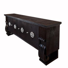 Mid-Century Modern Large Sideboard, Stained Oak and Bronze, Column Feet, Belgium