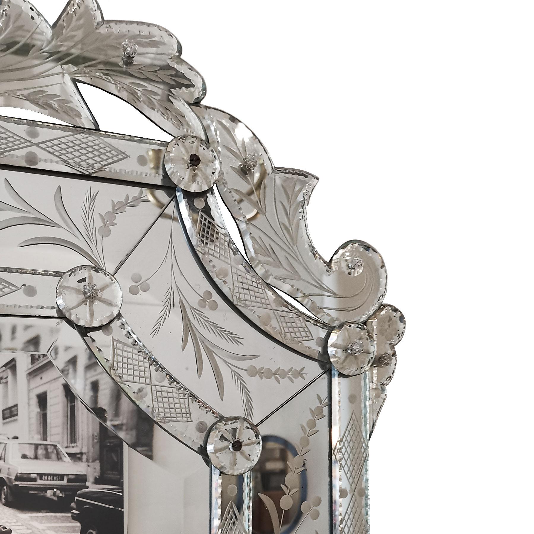 1940s Neoclassical Beveled Mirror, Acid Engraved Mirror Frame, Spain, Majorca In Good Condition In Girona, ES