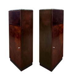 Pair of Mid-Century Modern Cabinets in Solid Mahogany and Marble on Top - France