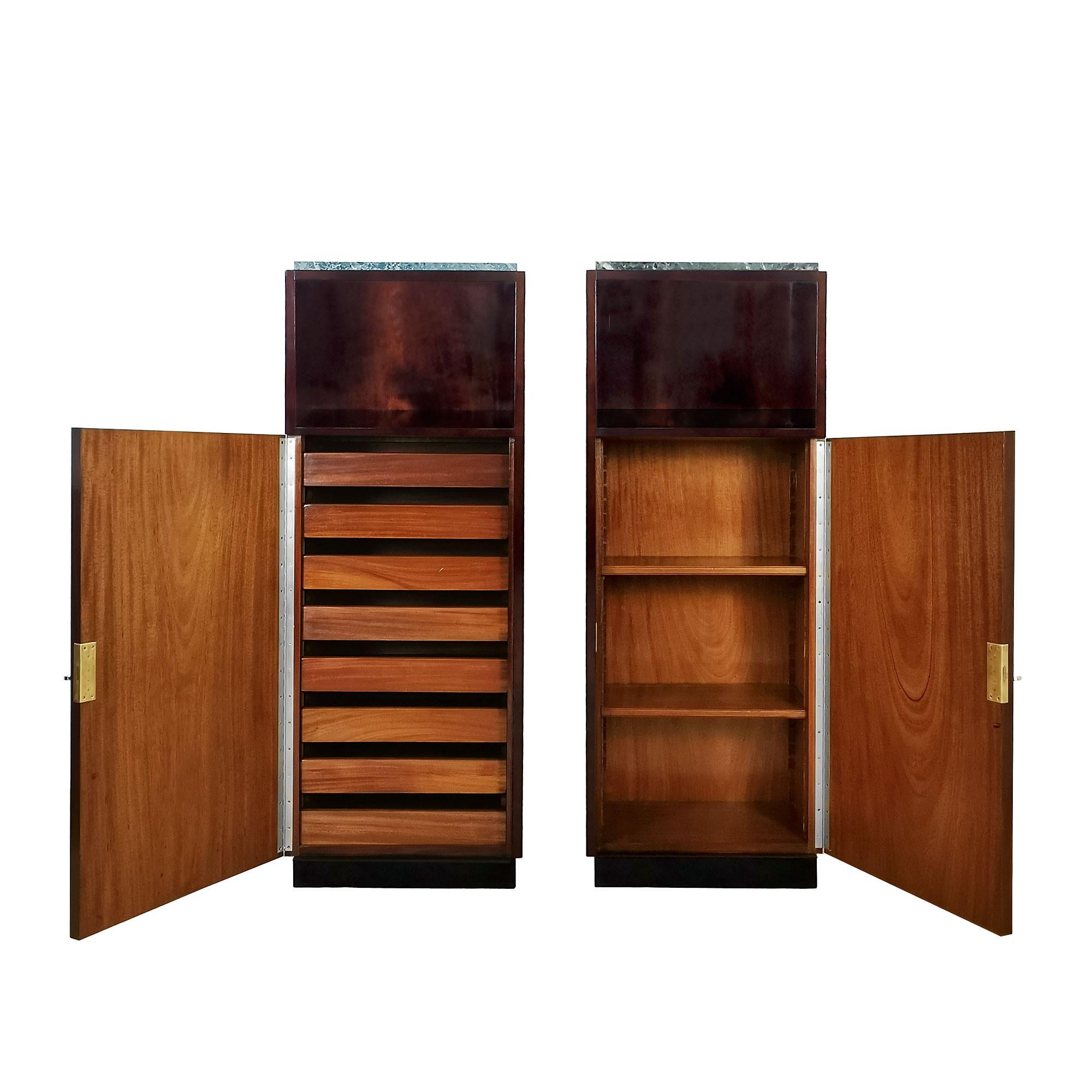 Pair of Mid-Century Modern Cabinets in Solid Mahogany and Marble on Top - France In Good Condition For Sale In Girona, ES