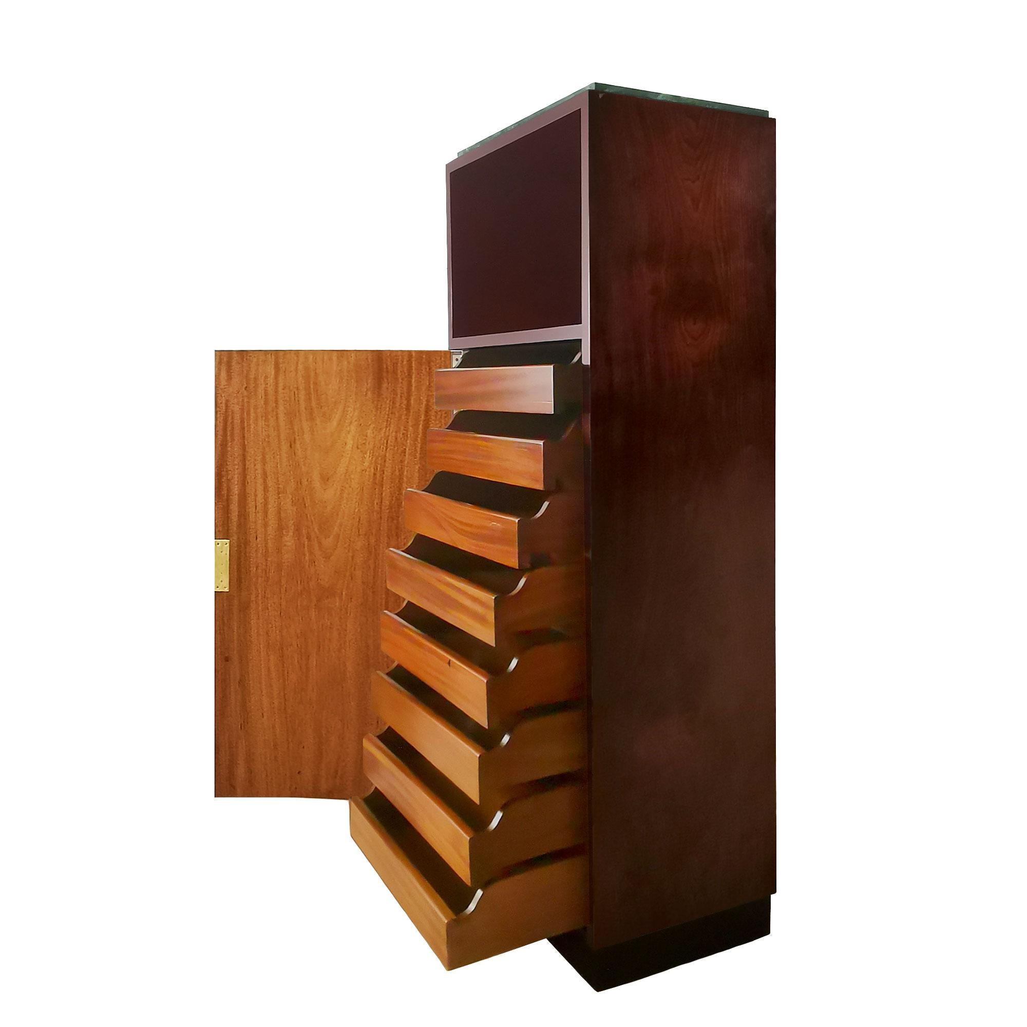 Mid-20th Century Pair of Mid-Century Modern Cabinets in Solid Mahogany and Marble on Top - France For Sale
