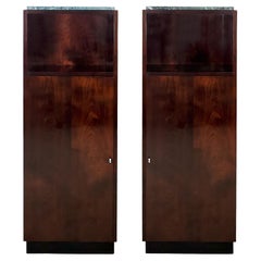 Pair of Mid-Century Modern Cabinets in Solid Mahogany and Marble on Top - France