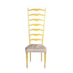 Pair of Mid-Century Modern Chiavarine Chairs, Solid Maple, Taupe Velvet - Italy