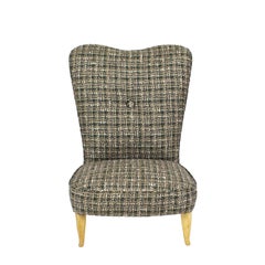 Pair of Mid-Century Modern Low Chairs in Green, Beige and White Wool - Italy