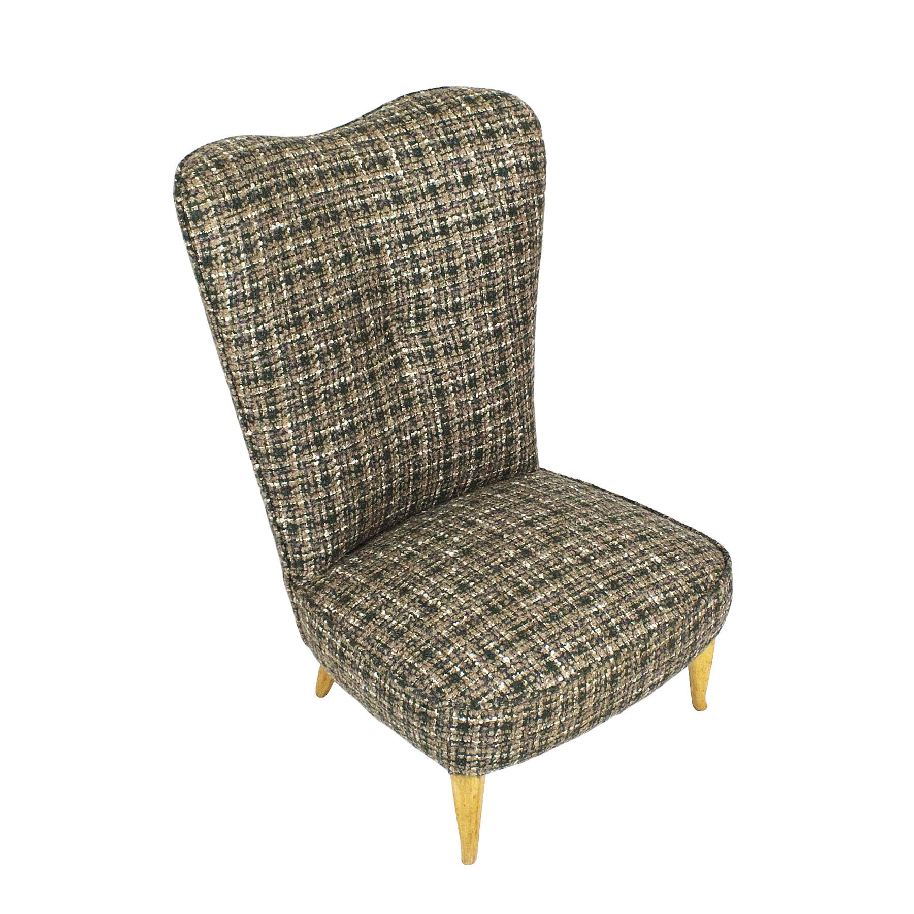 Milieu du XXe siècle Paire de chaises basses modernes du milieu du siècle en laine verte, beige et blanche - Italie en vente