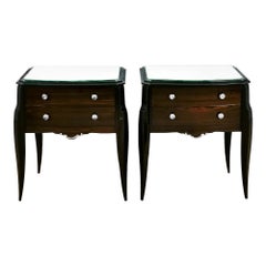 Pair of Mid-Century Modern Night Stands, Stained Beech, Mahogany, Mirror- France