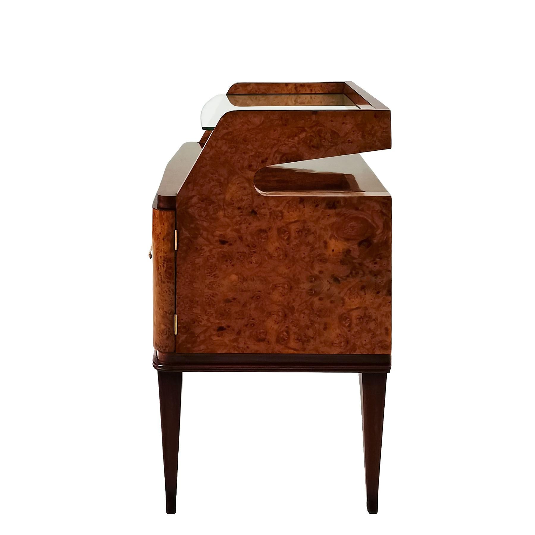 1940s Pair of Nightstands, Walnut, Burr Walnut, Boxwood, Glass, Brass, Italy In Good Condition In Girona, ES