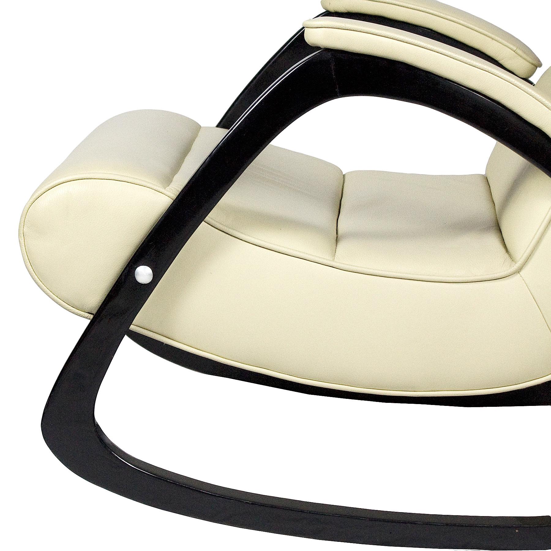Spanish Mid-Century Modern Rocking Chair In Beechwood With  Ivory Leather - Spain For Sale