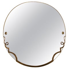 1940s Round Mirror, Wood and Patinated Bronze Half Frame, France