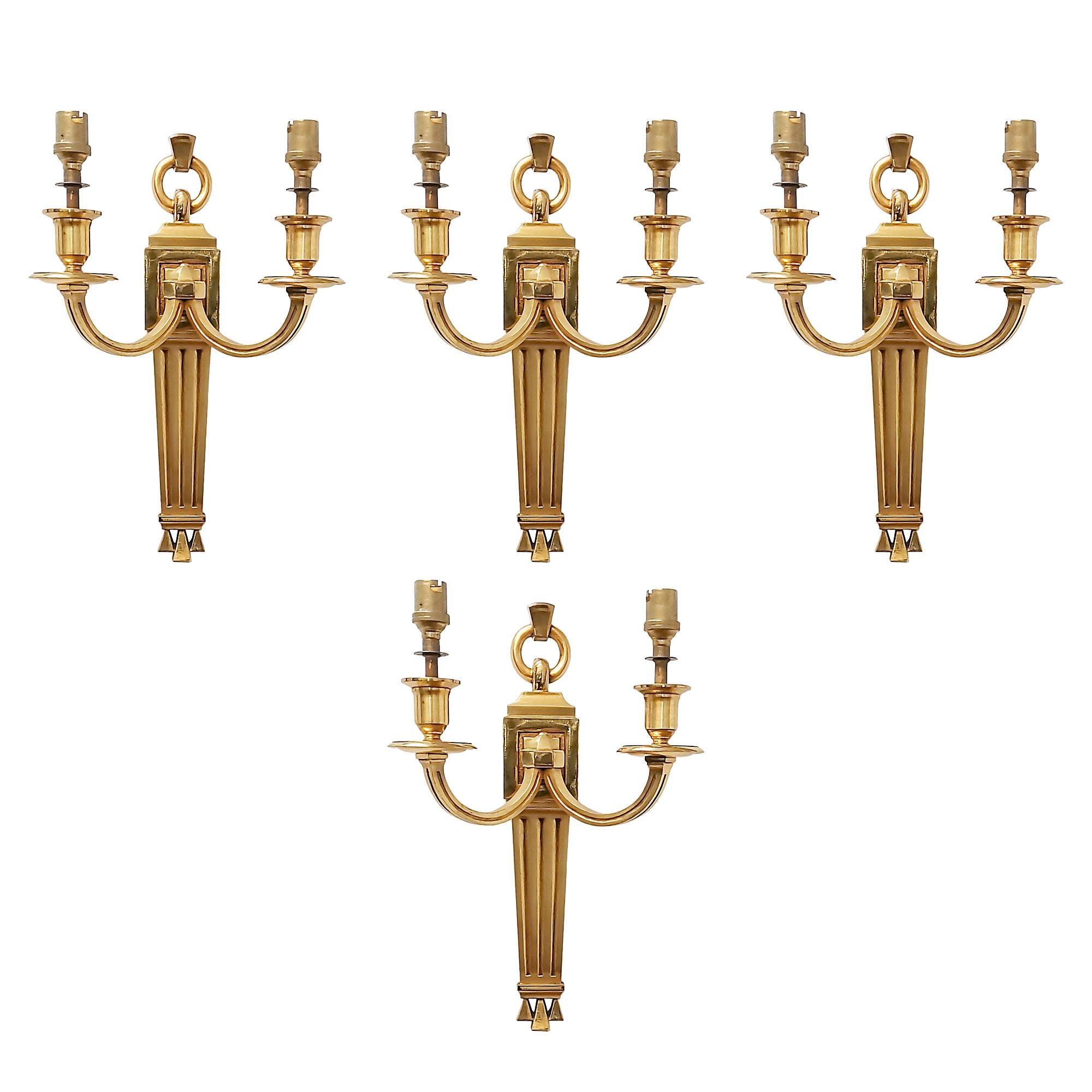 1940´s Set of Four Neoclassical Wall Lights, Bronze, Italy 1
