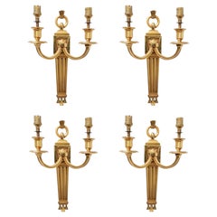 1940´s Set of Four Neoclassical Wall Lights, Bronze, Italy