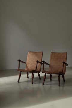 1940´s Set of Pinewood & Saddle Girth Lounge Chairs by a Swedish Cabinetmaker