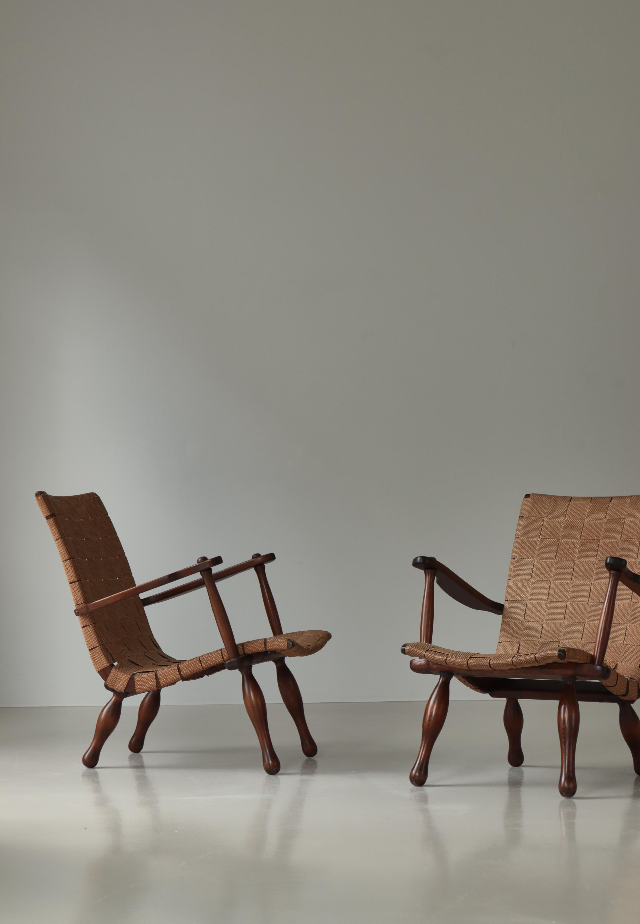 Juego de 1940 de sillas de salón de madera de pino y silla de montar de un ebanista sueco en Bueno estado para la venta en Odense, DK