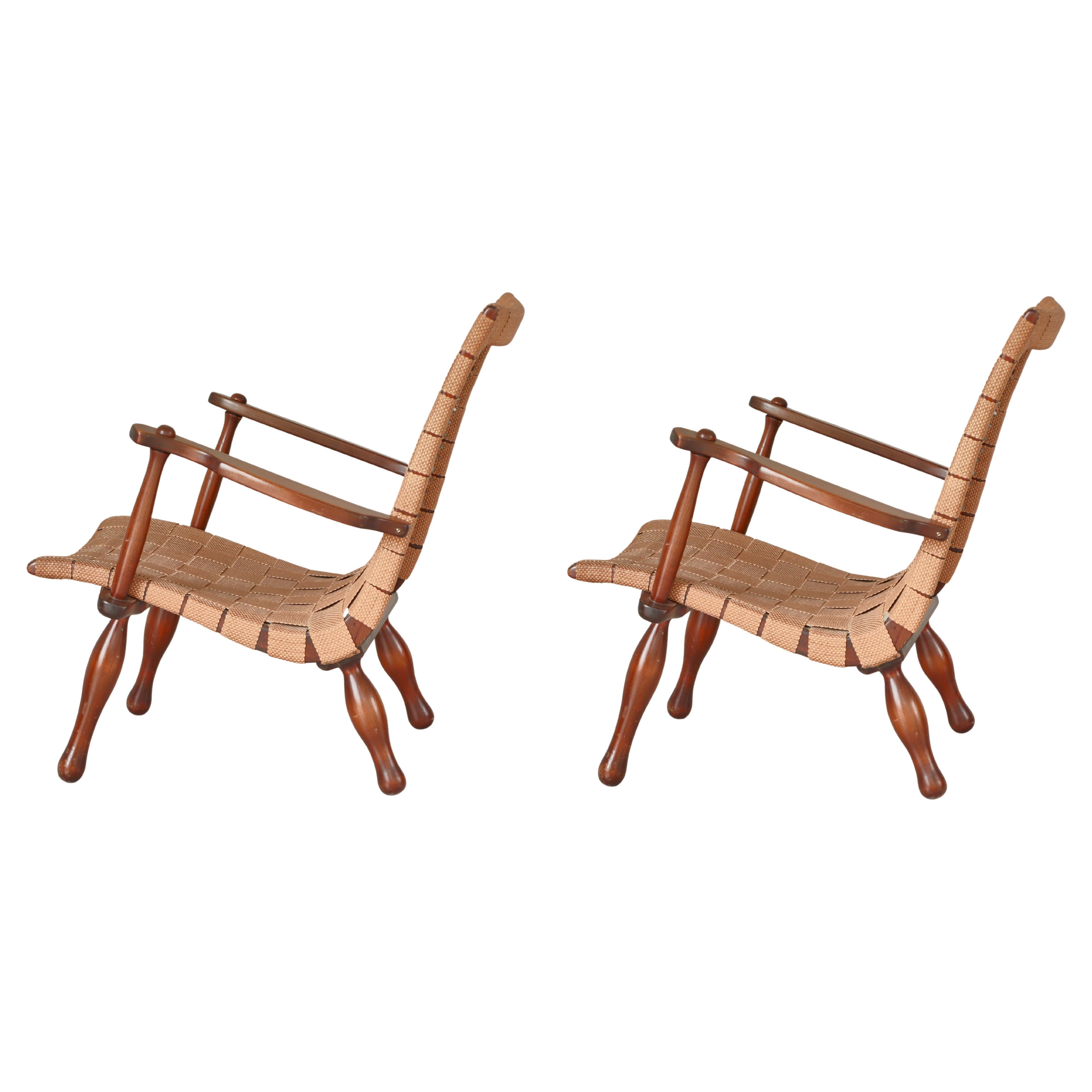 Juego de 1940 de sillas de salón de madera de pino y silla de montar de un ebanista sueco en venta