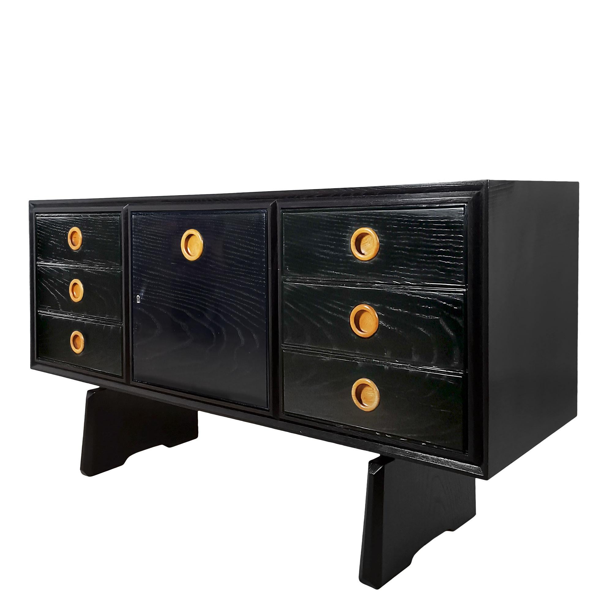 Italian Mid-Century Modern Sideboard Attributed to Paolo Buffa, Oak and Mirror - Italy  For Sale