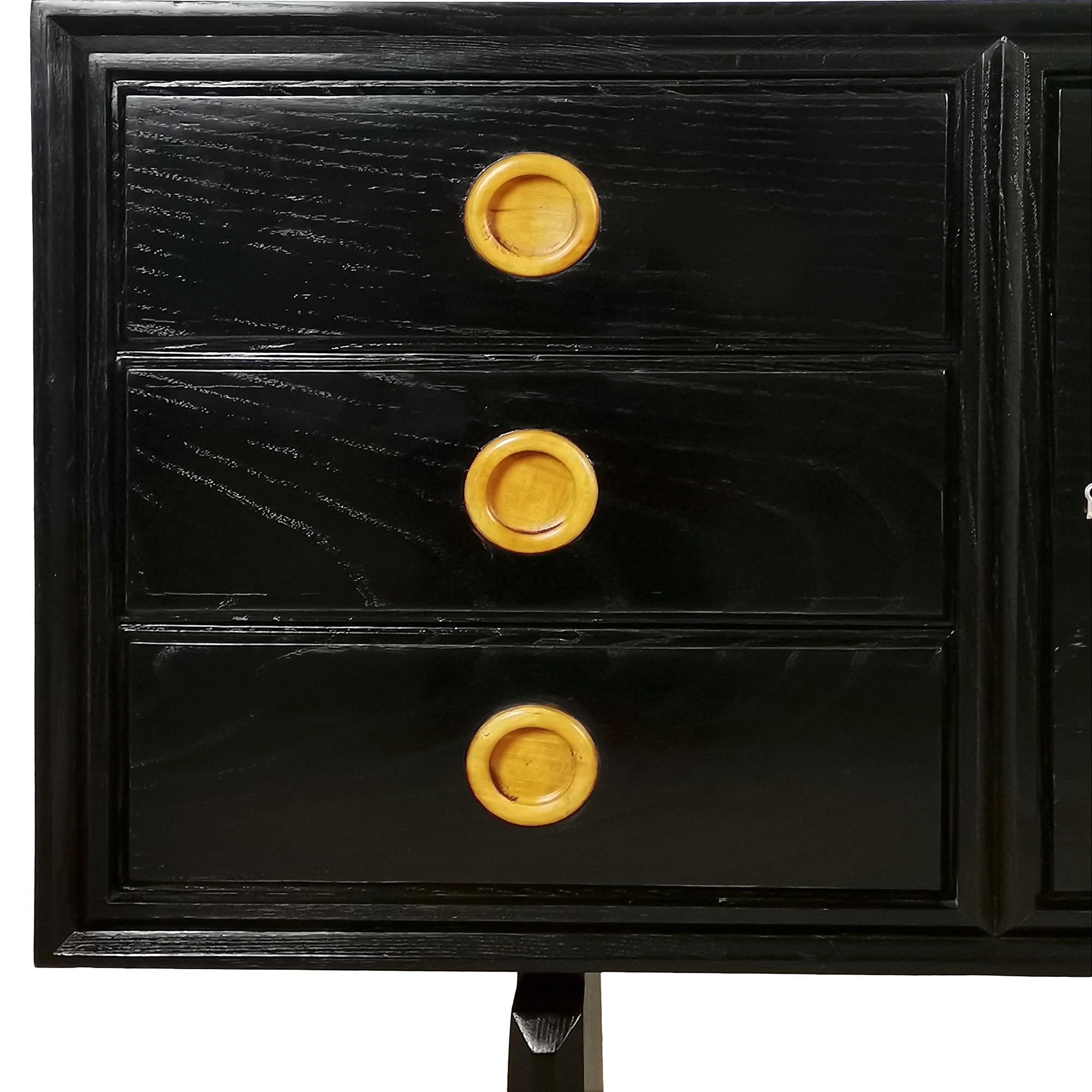 Modernes Sideboard aus der Mitte des Jahrhunderts, Paolo Buffa zugeschrieben, Eiche und Spiegel – Italien  im Angebot 2