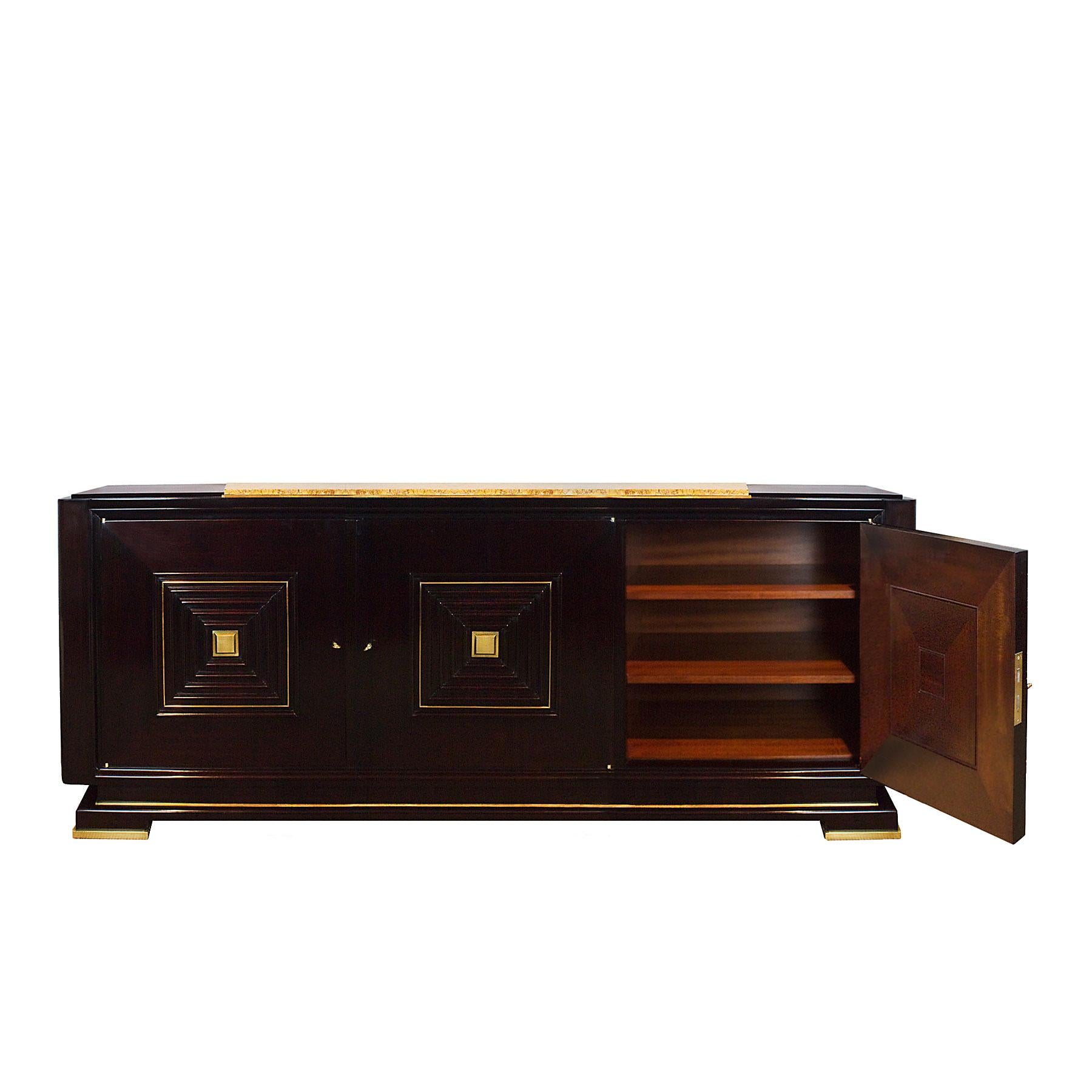 Mid-20th Century Mid-Century Modern Sideboard in the Style of Maxime Old, Mahogany, Brass -France For Sale