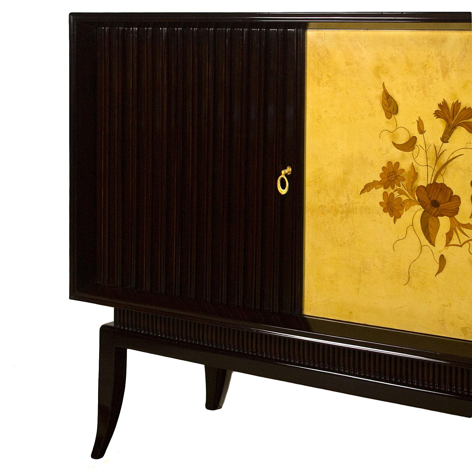 1940s Sideboard, Stained Ash Veneer, Parchment, Marquetry, Sycamore, Italy 3