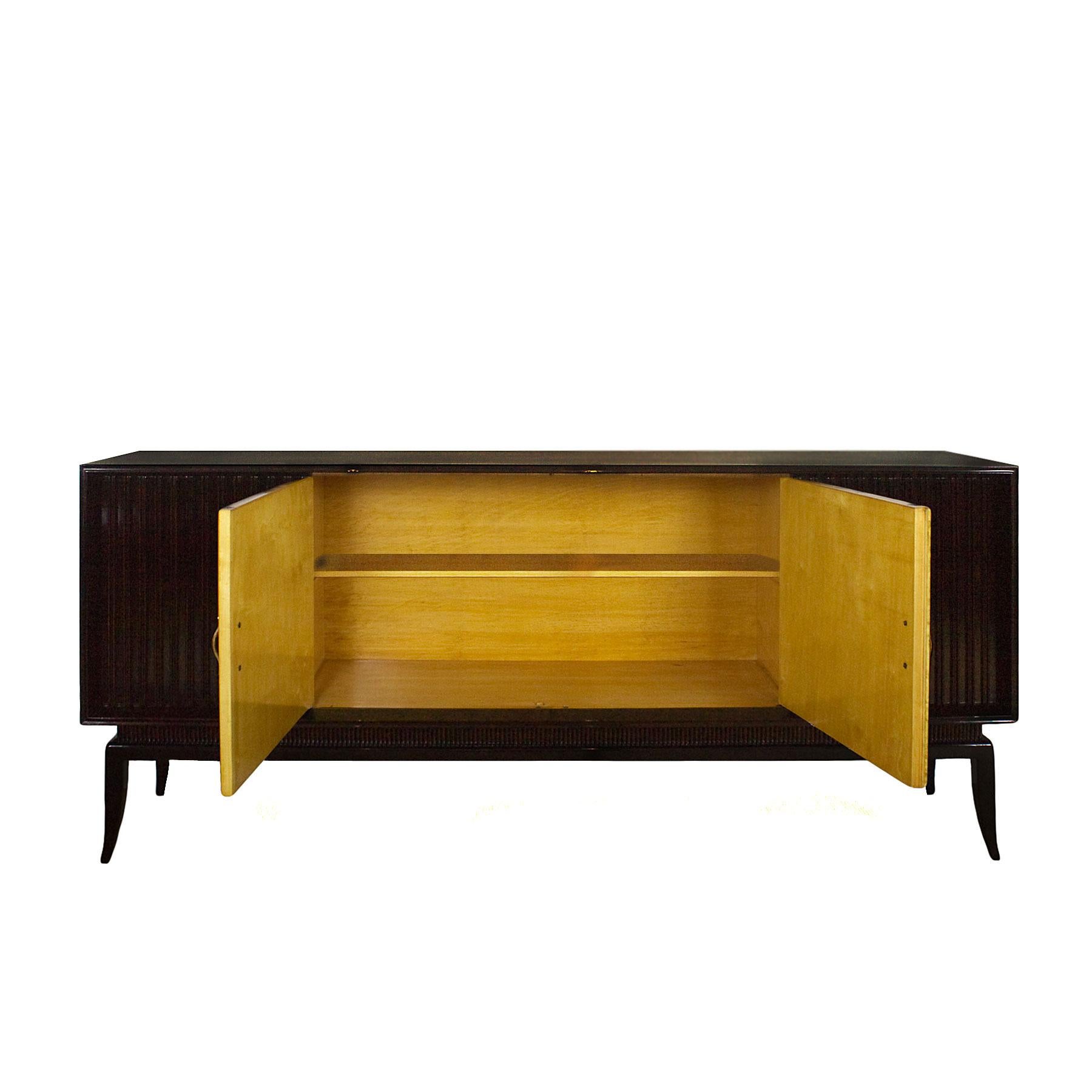 Mid-Century Modern 1940s Sideboard, Stained Ash Veneer, Parchment, Marquetry, Sycamore, Italy