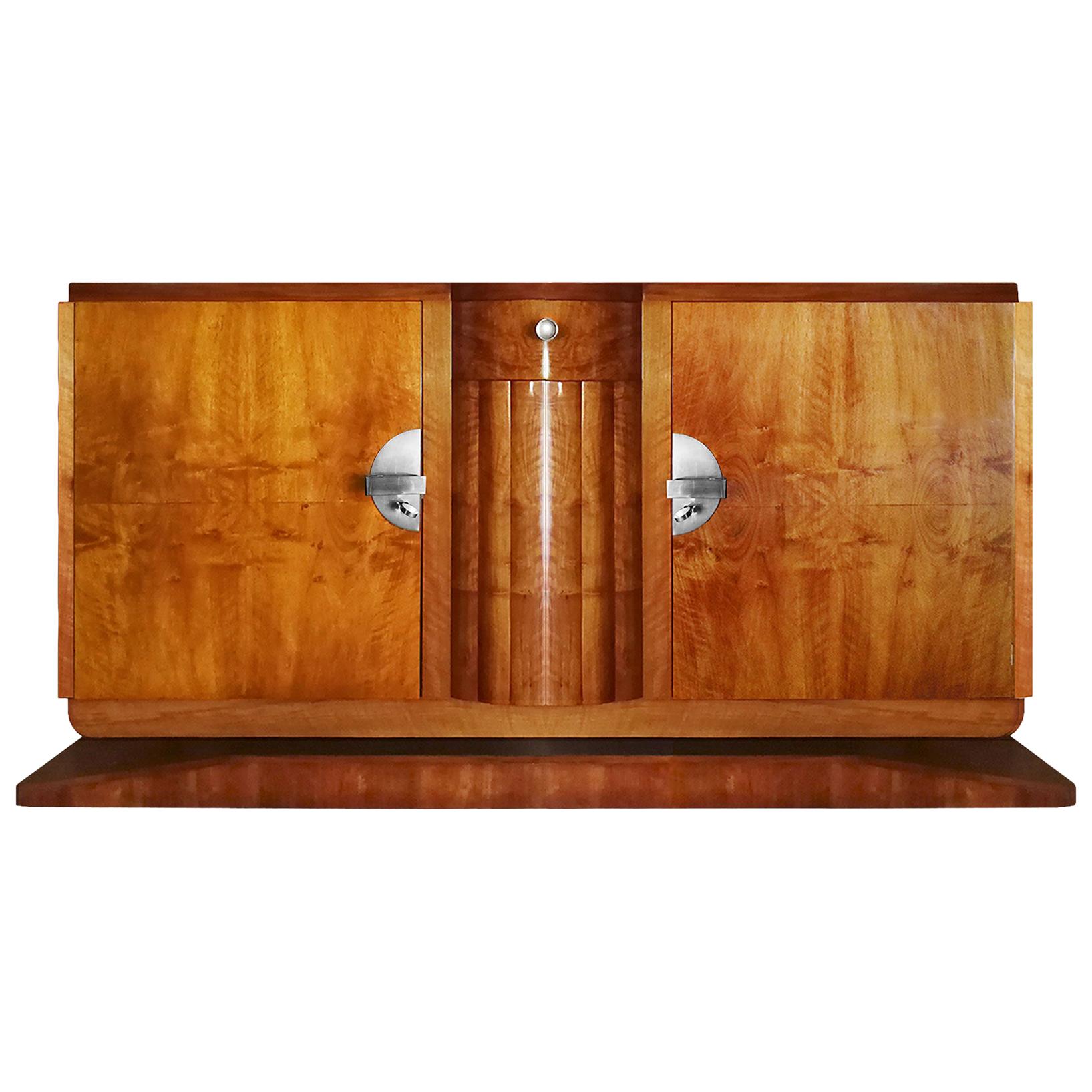 Mid-Century Modern Sideboard, Two Doors, Walnut Veneer and Brass - France For Sale