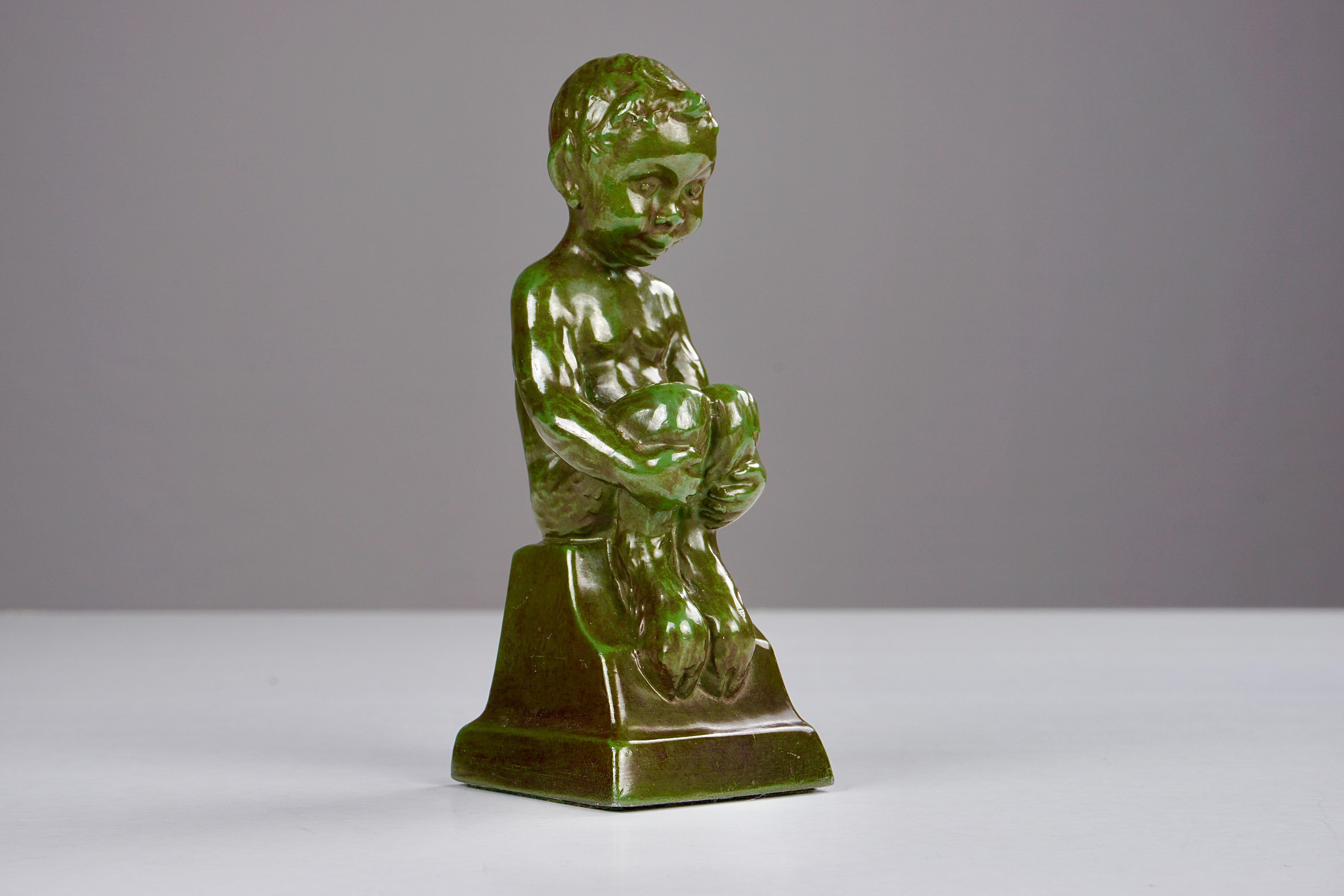 Danish 1940's Sitting Faun by Elena Borch made of Disco Metal by Just Andersen A/S For Sale