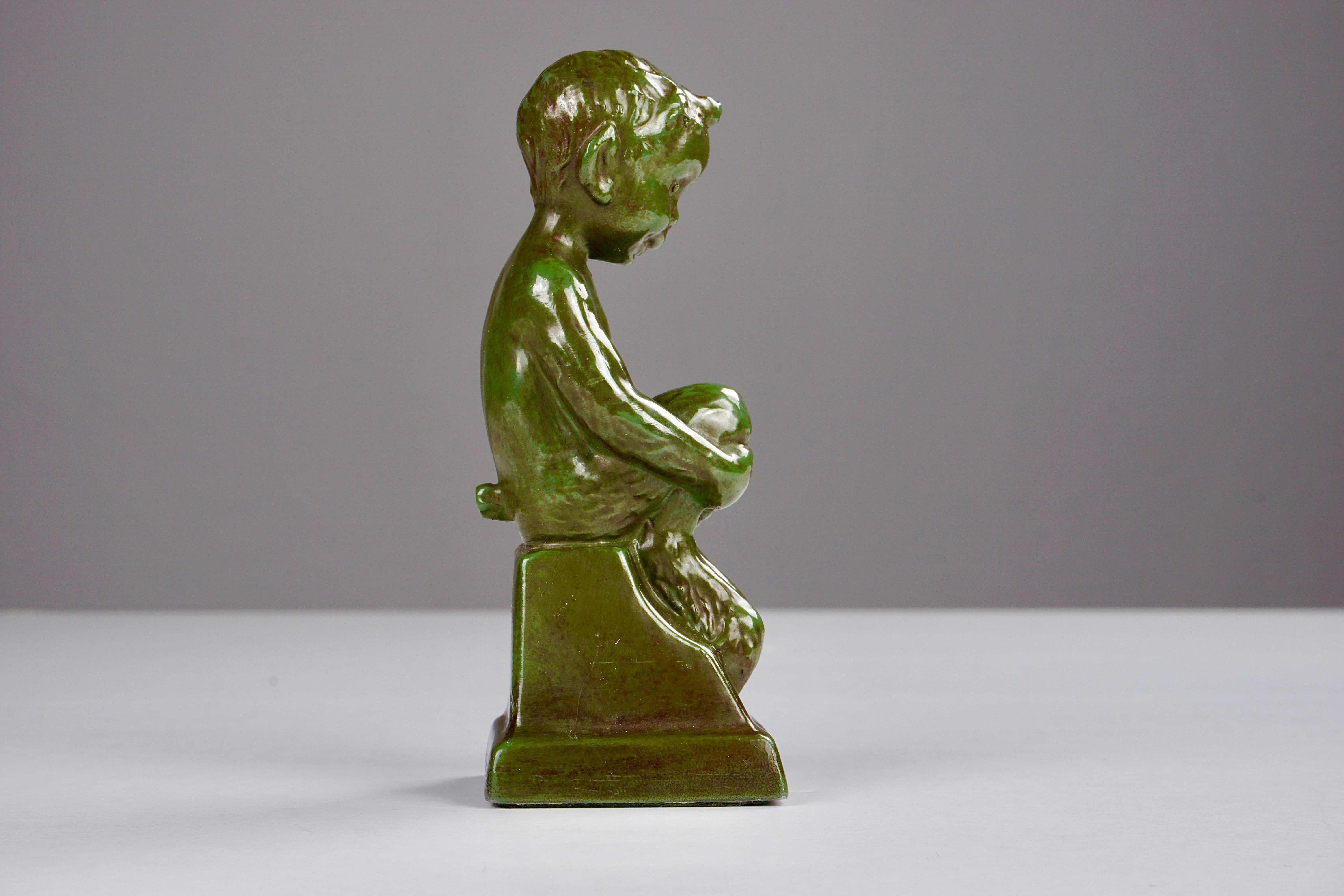 1940's Sitting Faun by Elena Borch made of Disco Metal by Just Andersen A/S In Good Condition For Sale In Knebel, DK