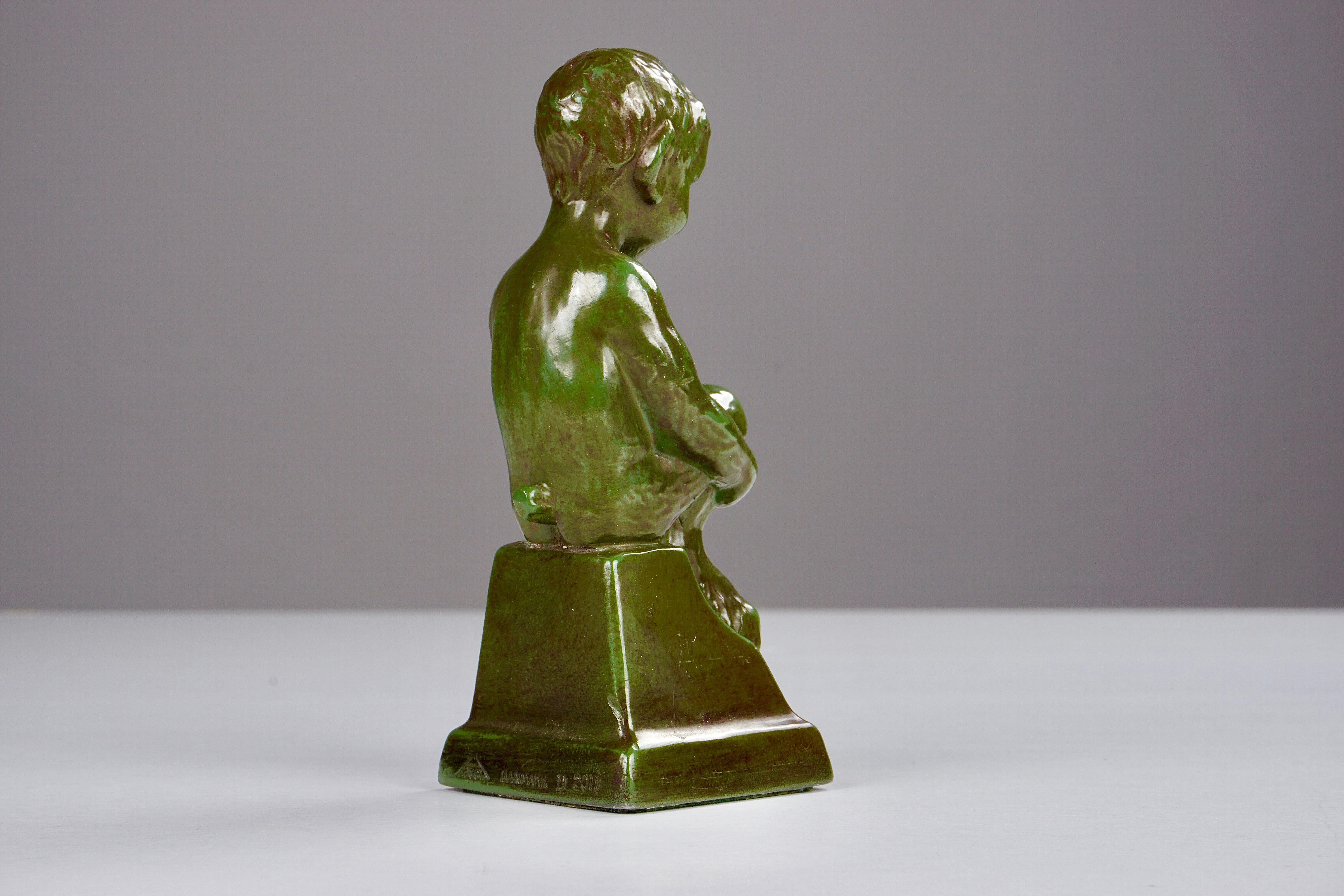 Mid-20th Century 1940's Sitting Faun by Elena Borch made of Disco Metal by Just Andersen A/S For Sale