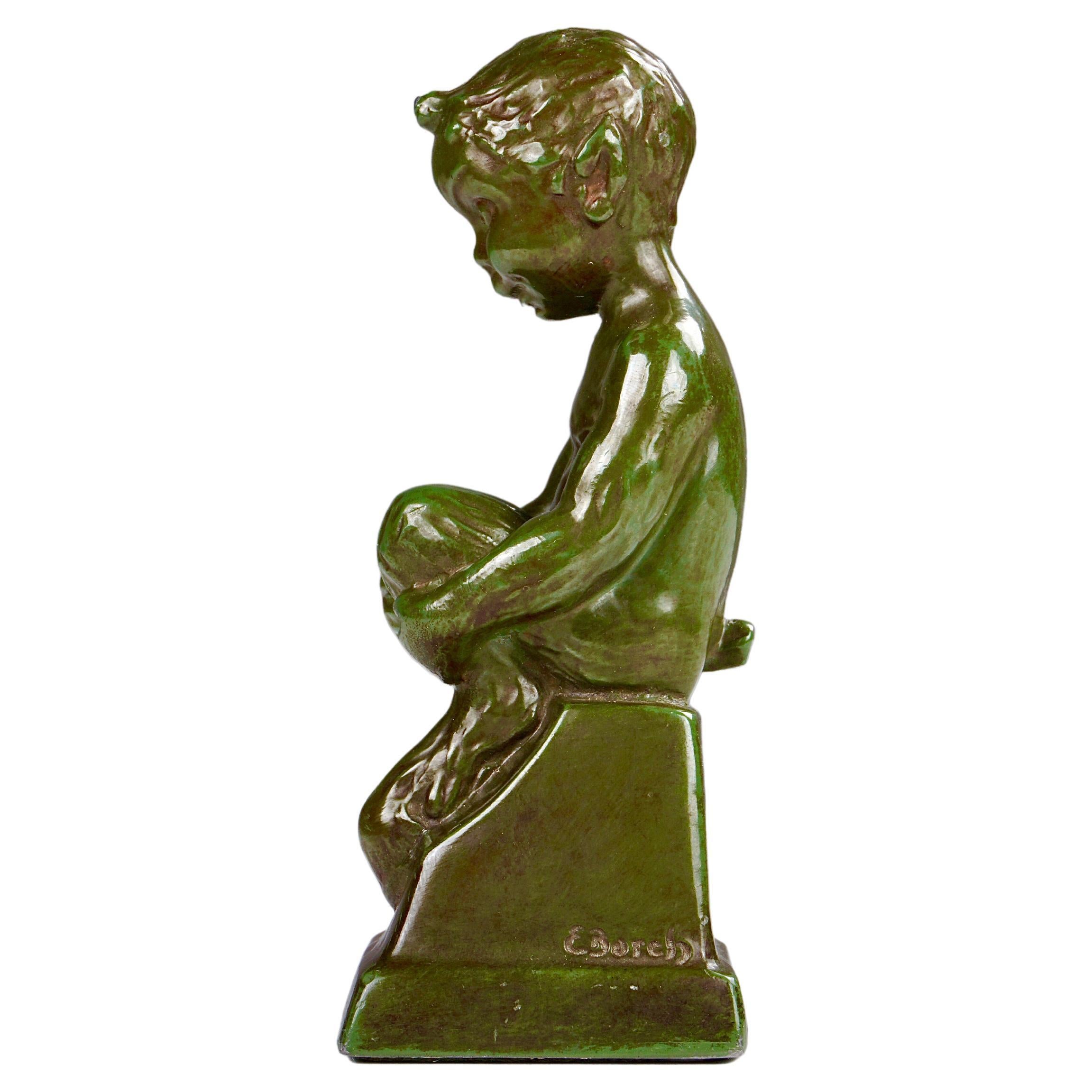 1940's Sitting Faun by Elena Borch made of Disco Metal by Just Andersen A/S
