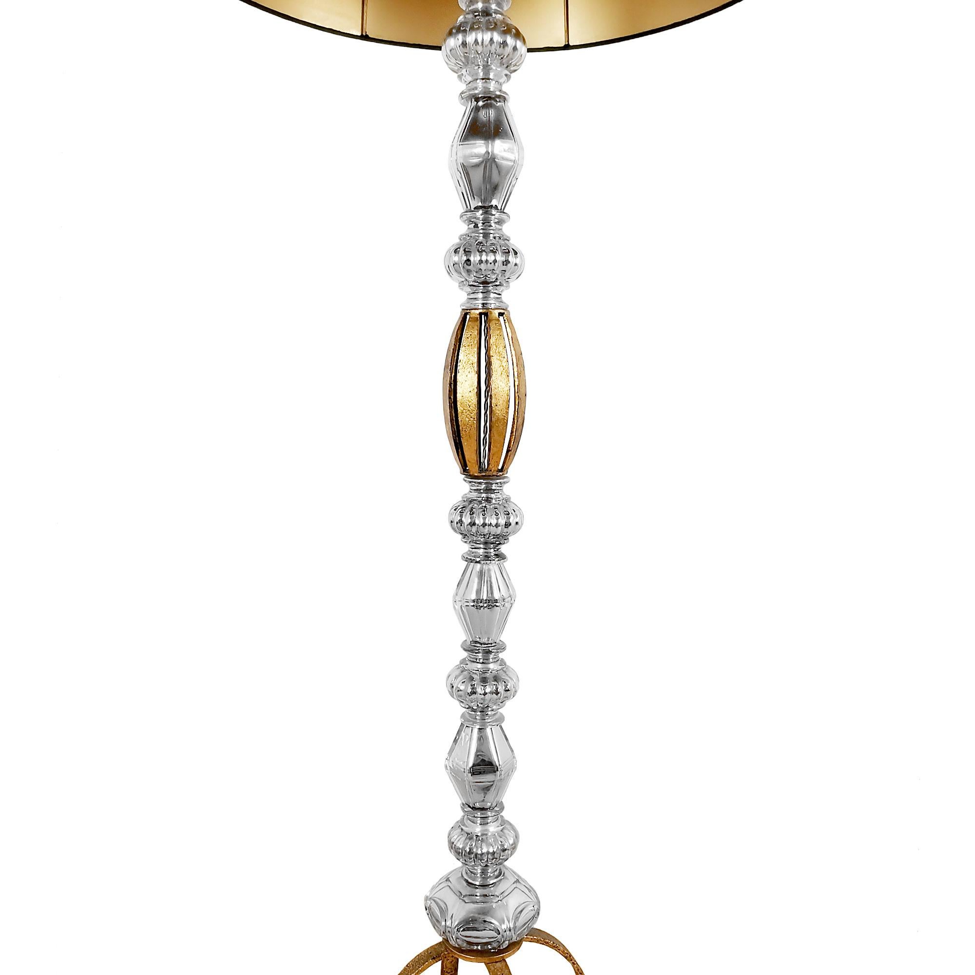 Mid-20th Century Mid-Century Modern Standing Lamp in Wrought Iron, Blown Glass, Brass - France  For Sale