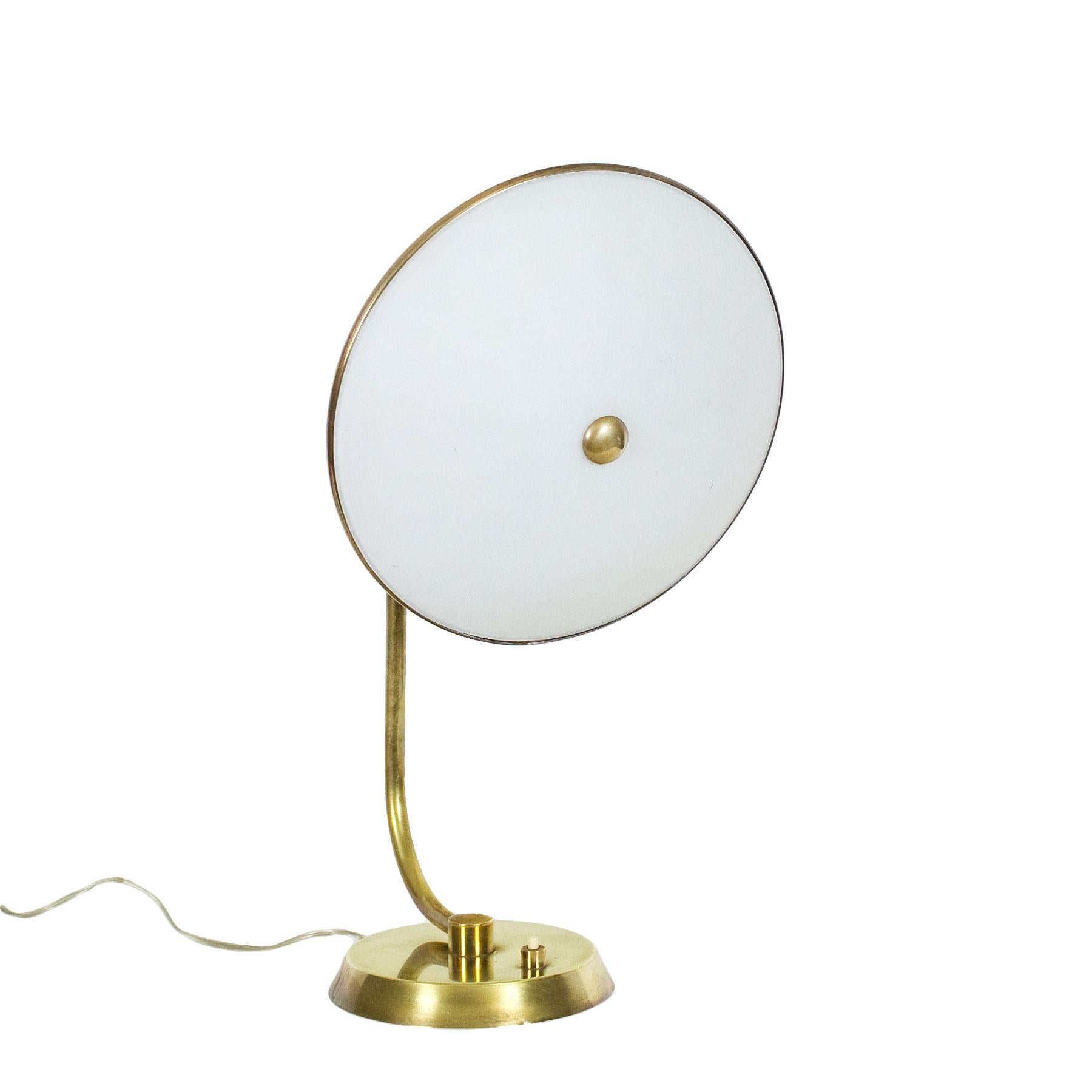 Mid-Century Modern 1940s System Table Lamp, Polished Brass, Frosted Glass, Italy