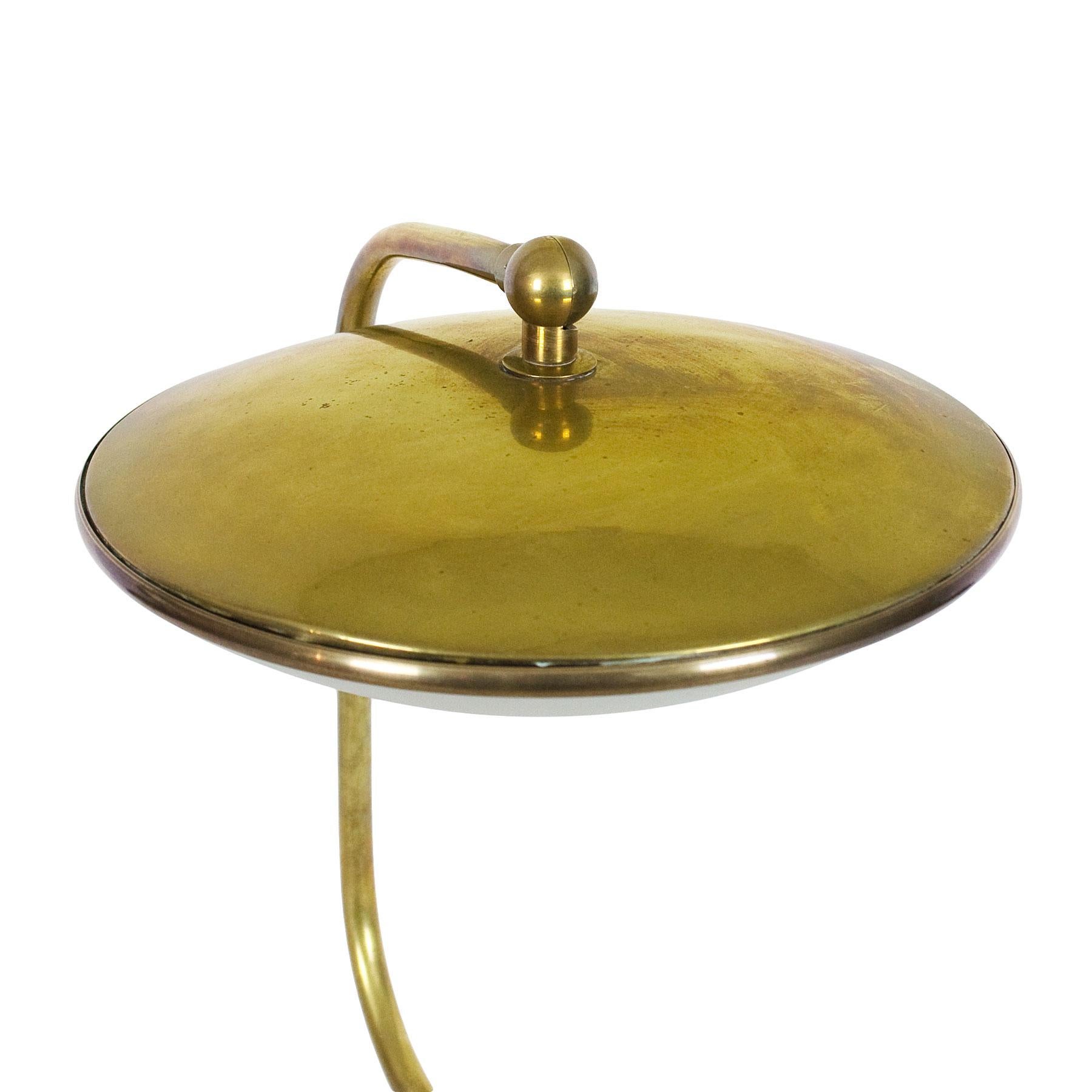 Italian 1940s System Table Lamp, Polished Brass, Frosted Glass, Italy