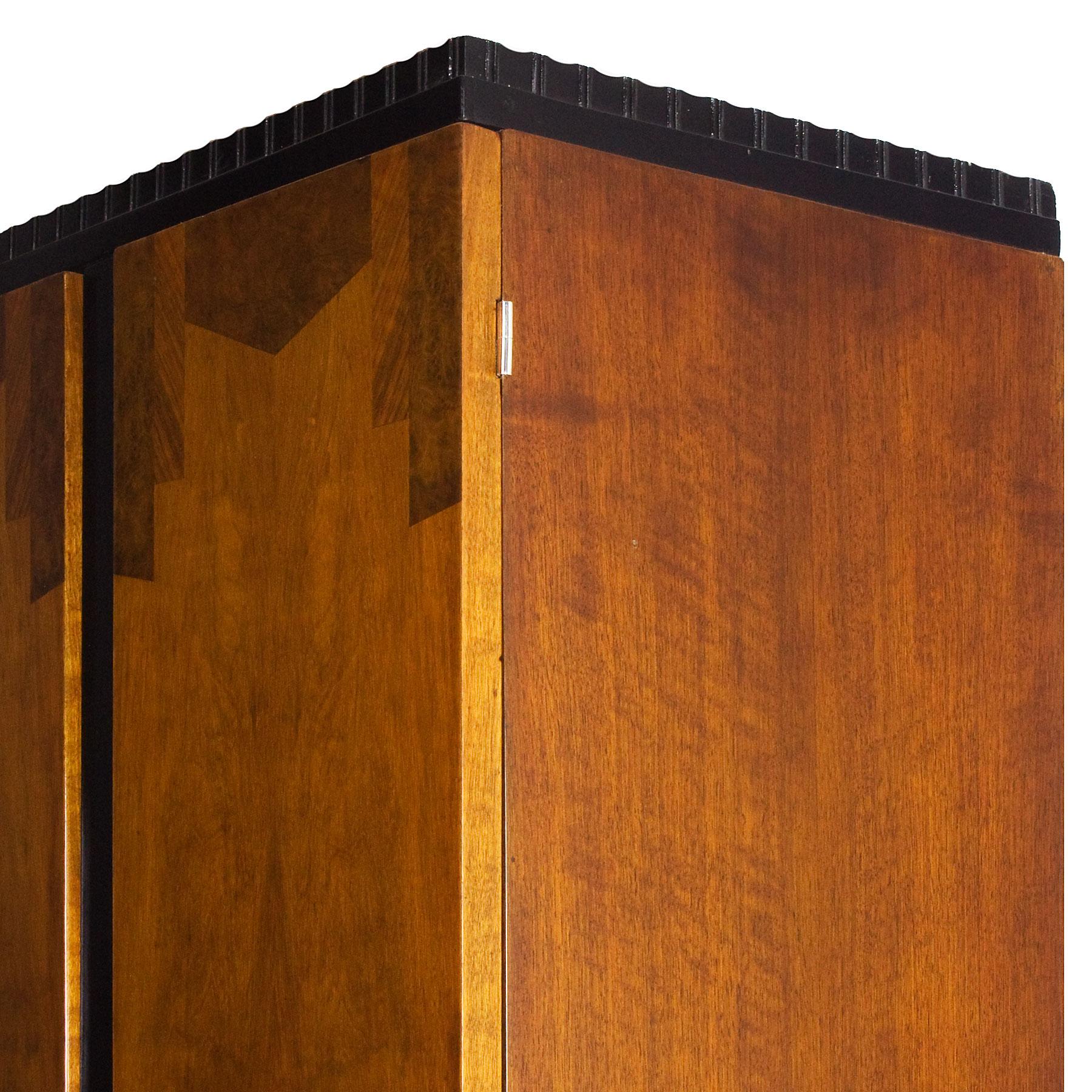 Mid-20th Century Mid-Century Modern Wardrobe in Walnut and Walnut Burl, Lacquer, Brass - France For Sale