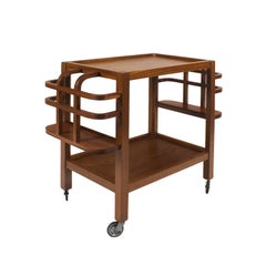 1940s Waxed Solid Mahogany Bar Cart, Bottles Holder, High Quality, France