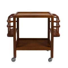 Vintage 1940s Waxed Solid Mahogany Bar Cart, Bottles Holder, High Quality, France