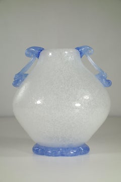 1940 Seguso White Blue Pulegoso Murano Glass Vase