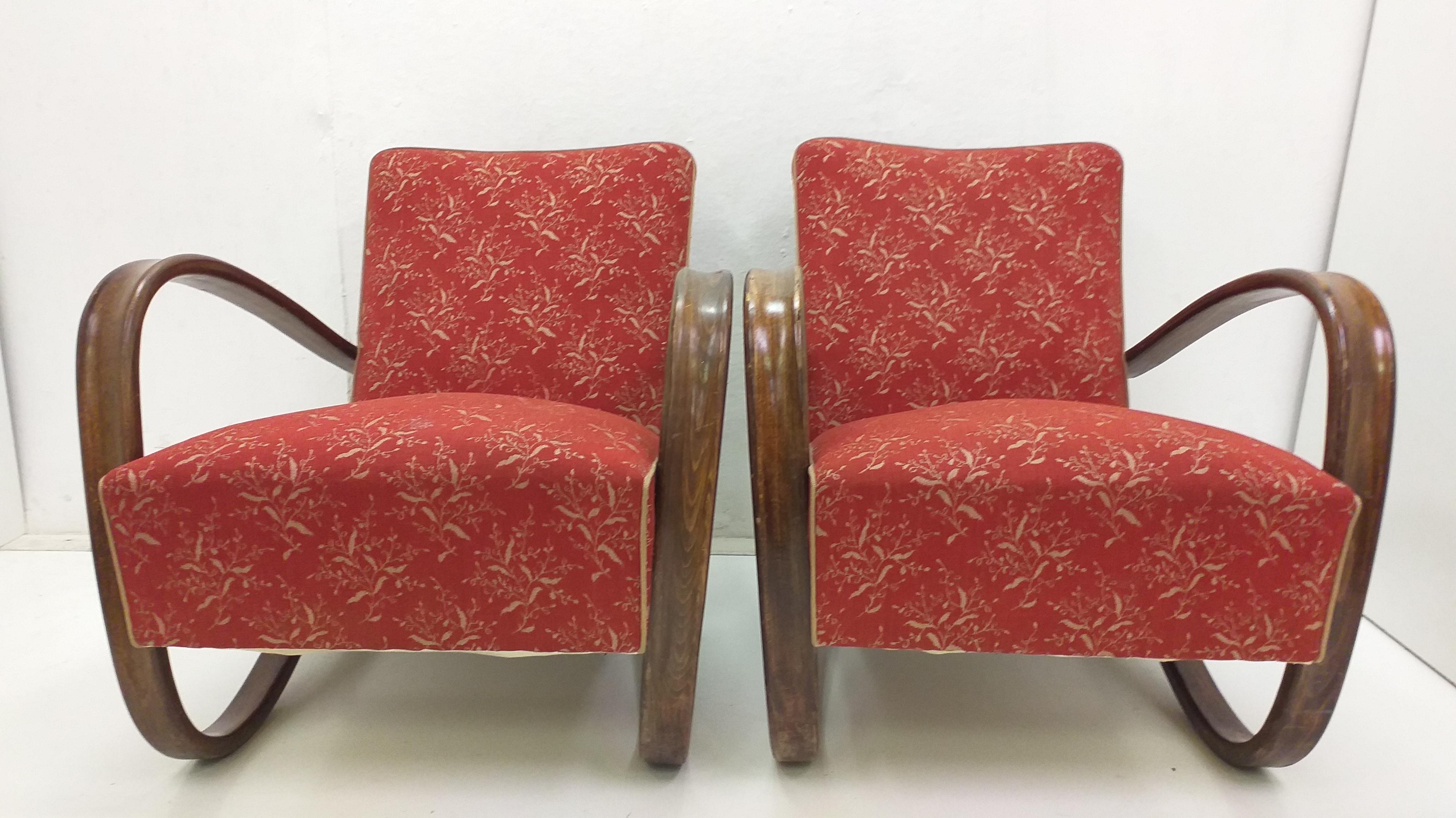1940 Set of two Halabala Armchairs H 269 + Spider table For Sale 7