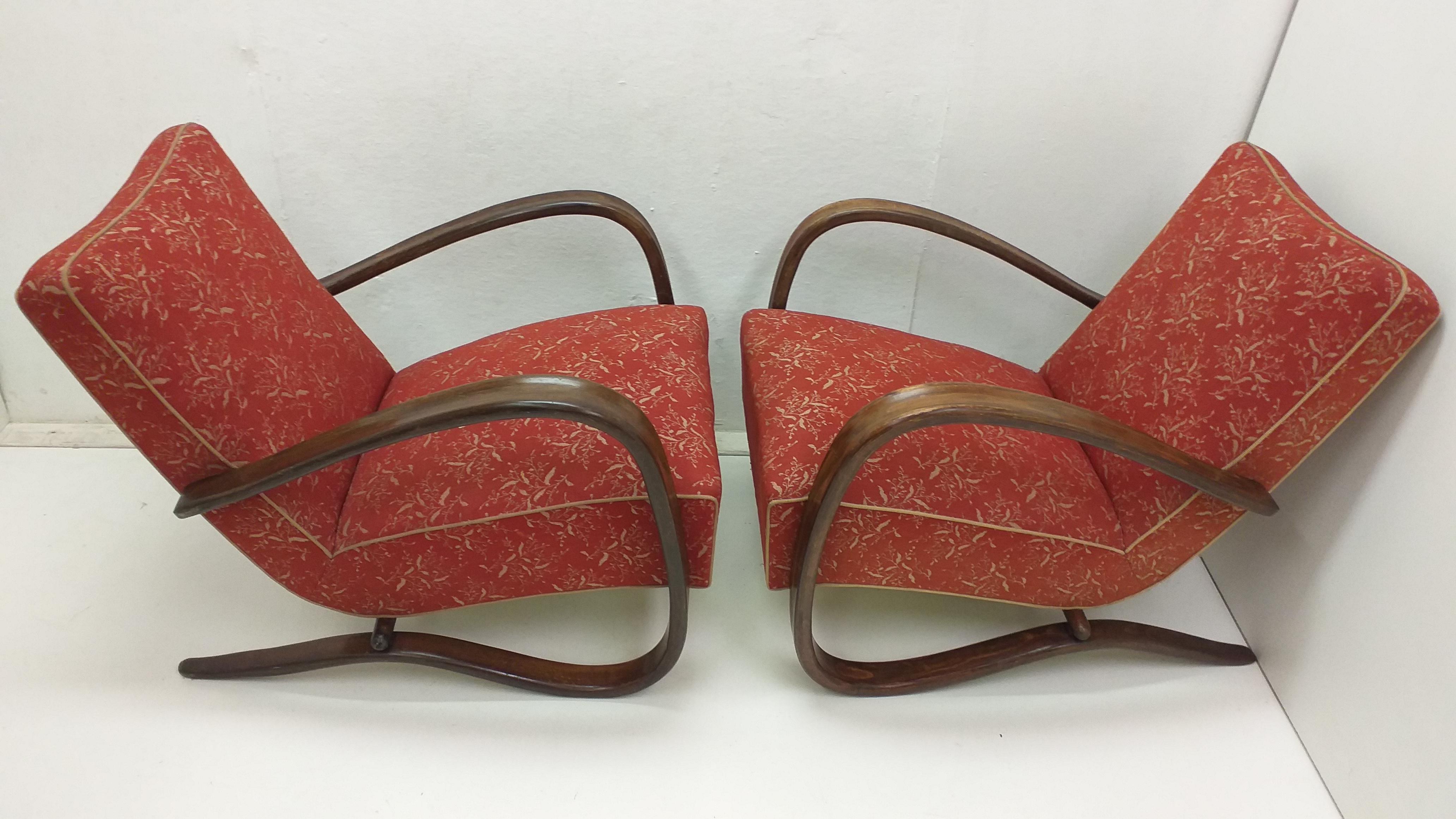 1940 Set of two Halabala Armchairs H 269 + Spider table For Sale 9