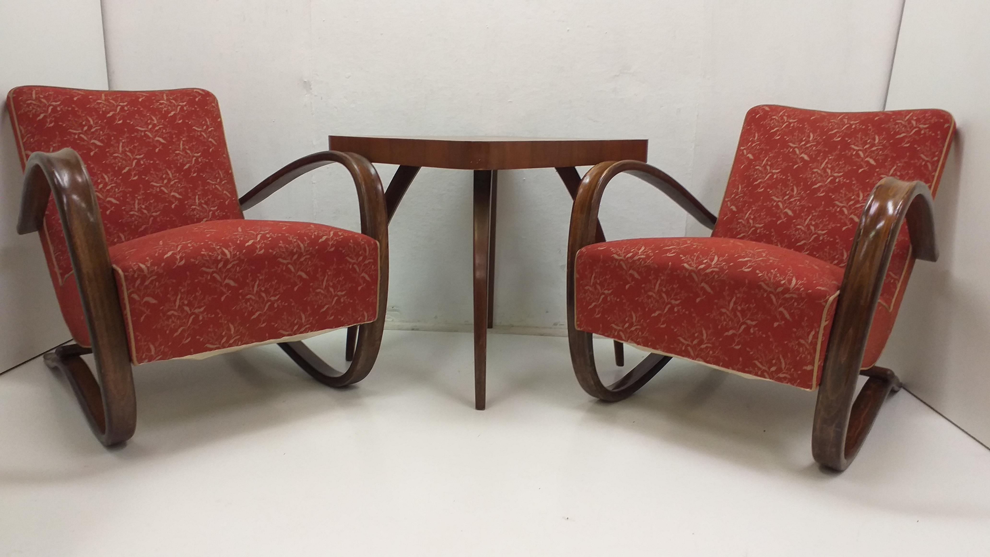 Fabric 1940 Set of two Halabala Armchairs H 269 + Spider table For Sale